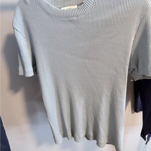 Vince Women's Ribbed Short Sleeve Tee - Light Blue